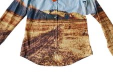 New  HUGO BOSS desert motif casual slim fit long sleeve cotton jeans shirt SMALL