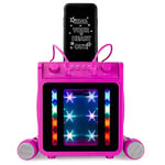 RockJam 10-Watt Rechargeable Bluetooth Karaoke Machine with Two Microphones, Voice Changing Effects and LED Lights, Pink
