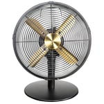 Russell Hobbs 12” Metal Desk Fan in Brushed Gold and Black, 3 Speed Settings, Lightweight and Compact, Tilt and Oscillating Features, 4 Curved Blades, Up to 2 Years Guarentee, RHMDF1201BG