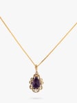 L & T Heirlooms Second Hand 9ct Yellow Gold Amethyst Scroll Pendant Necklace, Dated Circa 1968
