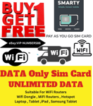 NEW Smarty UK WiFi Router Unlimited DATA ONLY Sim Card Pay As You Go 5G 4G MiFi