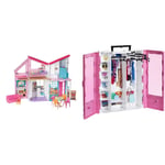 Barbie Malibu House Playset - 2-Storey House with 6 Transforming Rooms - 25+ Furniture, Patio Fence & Accessory Pieces - 2' Wide - Gift For Kids 3+, FXG57 & ​ Fashionistas Ultimate Closet, GBK11