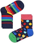Happy Socks Boy's 2-pack Kinder Stripe Socken Unisex Socks, Multi, 8 Years UK