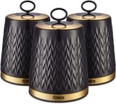 Tower T826091BLK Empire Set of 3 Storage Canisters for Tea Coffee Sugar, 1.3L, B