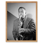 Vintage Black and White Photograph Portrait Saxophone Jazz Player Music Legend Bird Charlie Parker Art Print Framed Poster Wall Decor 12x16 inch