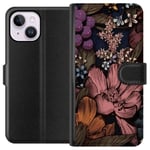 Apple iPhone 14 Plus Svart Plånboksfodral Tecknade blommor