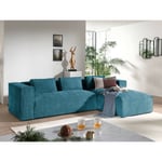 Lisa Design - Stella - canapé d'angle - en velours côtelé - 4 places -style contemporain - droit - bleu canard - Bleu canard