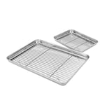 Shoze Baking Sheet and Rack Set Rectangular Baking Tray Stainless Steel Cookie Pan Mirror Finished Non Toxic and Easy Clean Fit Various Size Baking Tray Toaster Oven
