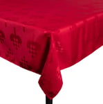 Julduk - 140x220 cm - Röd med julhjärtan - Jacquardvävd duk