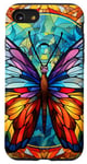 Coque pour iPhone SE (2020) / 7 / 8 Papillon bleu et jaune en verre teinté portrait insecte art