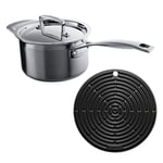 Le Creuset 3-Ply Stainless Steel Saucepan with Lid, 18 cm and Silicone Cool Tool, 20.5 cm, Black