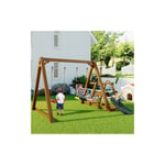 Balançoire double pour enfants, balançoire robuste avec toboggan et échelle d'escalade, portique de balançoire en bois massif, 238,5x240x168,9cm