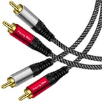 2 RCA Stereo Audio Cable 10m,Yeung Qee 2RCA Male to 2RCA Male Audio Stereo Subwoofer Cable Nylon-Braided Auxiliary Audio Cord for Home Theater, HDTV, Amplifiers, Hi-Fi Systems,Speakers (10M)