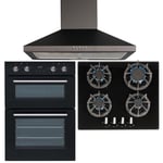 SIA 60cm Double Electric True Fan Oven, 4 burner Gas On Glass Hob & Chimney Hood