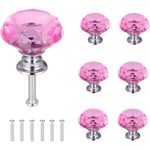 6 st kristalldörrknoppar, lådknoppar, diamantknoppar med skruvar för hem, kök, kontor, låddekoration, rosa, 30 mm