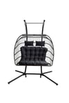 Samuel Alexander Grey Luxury 2 Seater Double Hanging Egg Chair Garden Outdoor Swing Folding With Cushions and Cover