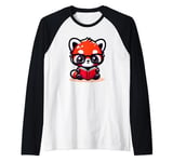 Adorable Book Lover Red Panda With Reading Glasses Cute Raglan Baseball Tee