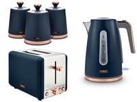 Tower Cavaletto Jug Kettle 2 Slice Toaster & Canisters Midnight Blue/Rose Gold