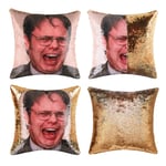 Sequin Pillow Covers Decorative Pillows for Couch Dwight Schrute The Office Throw Pillowcase Cover Magic Reversible Color Changing Sequin Cushion Cover Decorative Pillowcase(Yellow Gold+Dwight Crying)