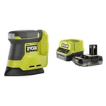 Ryobi - Ponceuse triangulaire 18V - diamètre d'oscillation 1,8 mm - patin 100 x 140 mmm - 22 000 osc/min - Livrée avec 13 abrasifs - 1 batterie 2Ah et 1 chargeur rapide