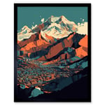 Modern City Surrounded by Tall Mountains Landscape Art Print Framed Poster Wall Decor 12x16 inch