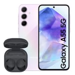 Samsung Galaxy A55 5G, Factory Unlocked Android Smartphone, 128GB, 8GB RAM, Awesome Lilac Galaxy Buds2 Pro Wireless Earphones, Graphite (UK Version)