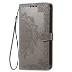KERUN Case for Motorola Moto G50 Wallet PU/TPU Leather Phone Cover, Embossed Datura Flowers Case with [Card Slots] [Kickstand] [Magnetic Closure] Shock-Absorbent Bumper. Gray