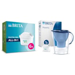 BRITA MAXTRA PRO All-in-1 Water Filter Cartridge 6 Pack & Marella Water Filter Jug Blue incl. 1x MAXTRA PRO All-in-1 cartridge - fridge-fitting jug with digital LTI and Flip-Lid