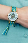 Blue  Boho Mandala Art Bohemian Jute Knitted Strap Bracelet Wrist Watch