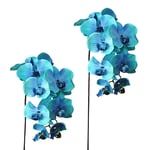 KHBNHJ Artificial Orchid Flowers Bouquet, 2PCS Fake Single Stem Blooming Orchid Flowers Bridal Bouquets for Indoor Outdoor Garden Home Wedding Décor Blue