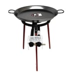 Paella Cooking Set with 46cm Polished Steel Paella Pan, Gas Burner, Legs & Spoon