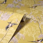 Japanese Oriental Garden Arthouse Wallpaper Ochre 908002 Trees Blossoms Birds