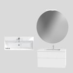 Miller Badrum Möbelpaket New York 1000 med Tvättställ och Rund Spegel 100 cm rund spegel. Velca porslinstvättfat