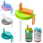 1 st återanvändbar burklock för läskburkar med silikonhalm för burkdrycker, öl Blue Green