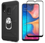 Cuoqing Samsung Galaxy A20e Case, Samsung A20e Phone Case With 1 Screen Protector, Silicone Shockproof Hard Protective Phone Cover Cases With Ring Stand for Samsung Galaxy A20E