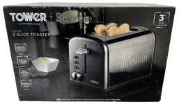 Tower Black Sparkle 2 Slice Toaster Glitz Stainless Steel