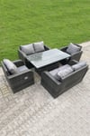 Outdoor Rattan  Sofa Set Dining Table Height Adjustable Rising Lifting Table Reclining Chairs Love Sofa 6 Seater