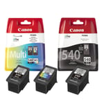 2x Canon PG540 Black & 1x CL541 Colour Ink Cartridge For PIXMA MX395 Printer