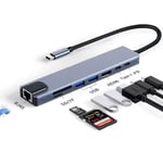 8 en 1 type-c HUB USB-C ¿¿ 4K HDMI 2 USB3.0 RJ45 PD TF carte m¿¿moire convertisseur adaptateur Station d'accueil pour ordinateur portable