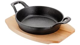 Judge JST50 Sizzle & Serve Gratin Dish, Cast Iron Skillet with Wooden Serving Stand, Induction Ready 15cm - 5 Year Guarantee