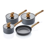 Swan SWPS35010GRYN Nordic 4-Piece Pan Set with Wood Effect Handles, Aluminium, Grey