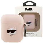 Karl Lagerfeld KLA2RUNCHP Veske for AirPods 1/2 - Rosa Silikon Choupette Head 3D