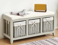 Lincoln Wicker Basket 3 Drawer Shoe Storage Bench Unit