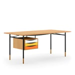 Nyhavn Desk, 170 cm, with Tray Unit, Oak Dark Oil, Black Steel, Warm