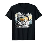 Skiing Cat Lover Ski Snowboard Goggles Mountains Skier Ski T-Shirt