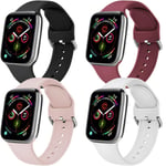Yandu 4 Pack Compatible with Apple Watch Strap 38mm 42mm 40mm 44mm, Soft Silicone Sport Replacement Straps Compatible for iWatch Series 5 4 3 2 1 (03 Black,Wine red,White,Pink, 38mm/40mm-M/L)