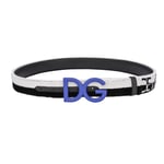 DOLCE & GABBANA DG Logo Metal Buckle Velvet Leather Belt Black Blue 90 36 13760