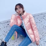 Down jacket winter Fashion Glossy Parka New Winter Jacket Women Casual Short Stand Collar Parka Coat Female Office Lady Xxl Pink