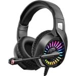 Casque Gaming Noir RGB LED, Casque Gamer avec Microphone Réglable Anti Bruit, Stéréo Basse Pour Switch/PS4/PS5/Xbox/PC - KENUOS