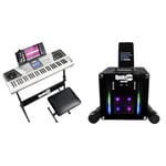 RockJam 61 Key Keyboard Piano Kit with Digital Piano Bench, Electric Piano Stand, Headphones Note Stickers, Grey & RJSC01-BK Singcube 5-Watt Rechargeable Bluetooth Karaoke Machine with Two Microphones